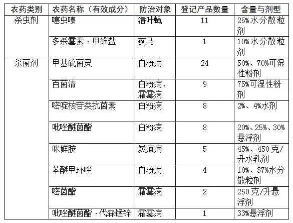 我国丝瓜用农药登记情况